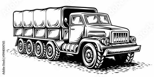 Military Cargo Transport Truck Vector - Heavy Duty Army Supply Vehicle Illustration