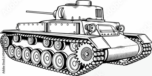 Armored Light Tank Vector - Classic Military Battle Vehicle Line Art
