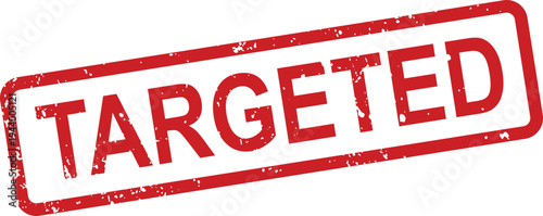 A distressed red rubber stamp impression clearly showing the word TARGETED diagonally on a clean white surface