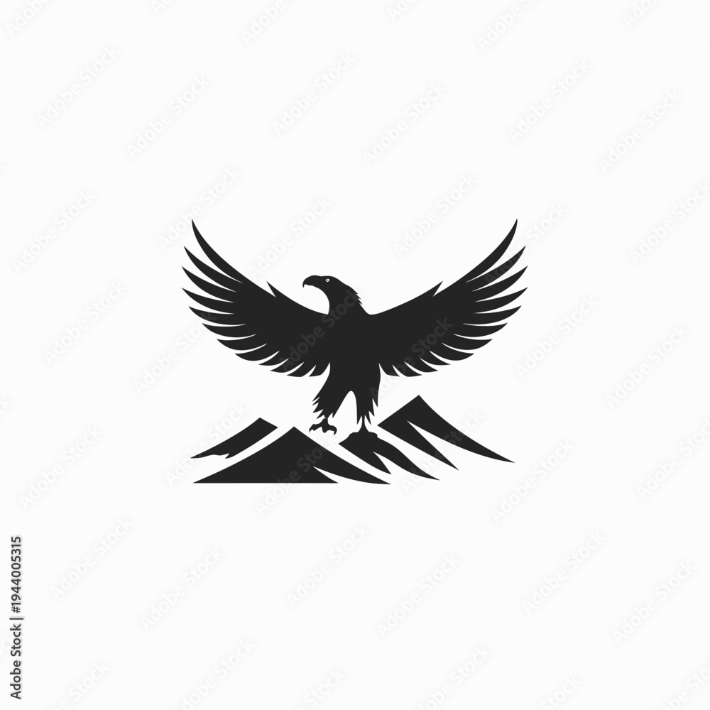 Fototapeta premium Soaring eagle silhouette over mountain peaks graphic illustration