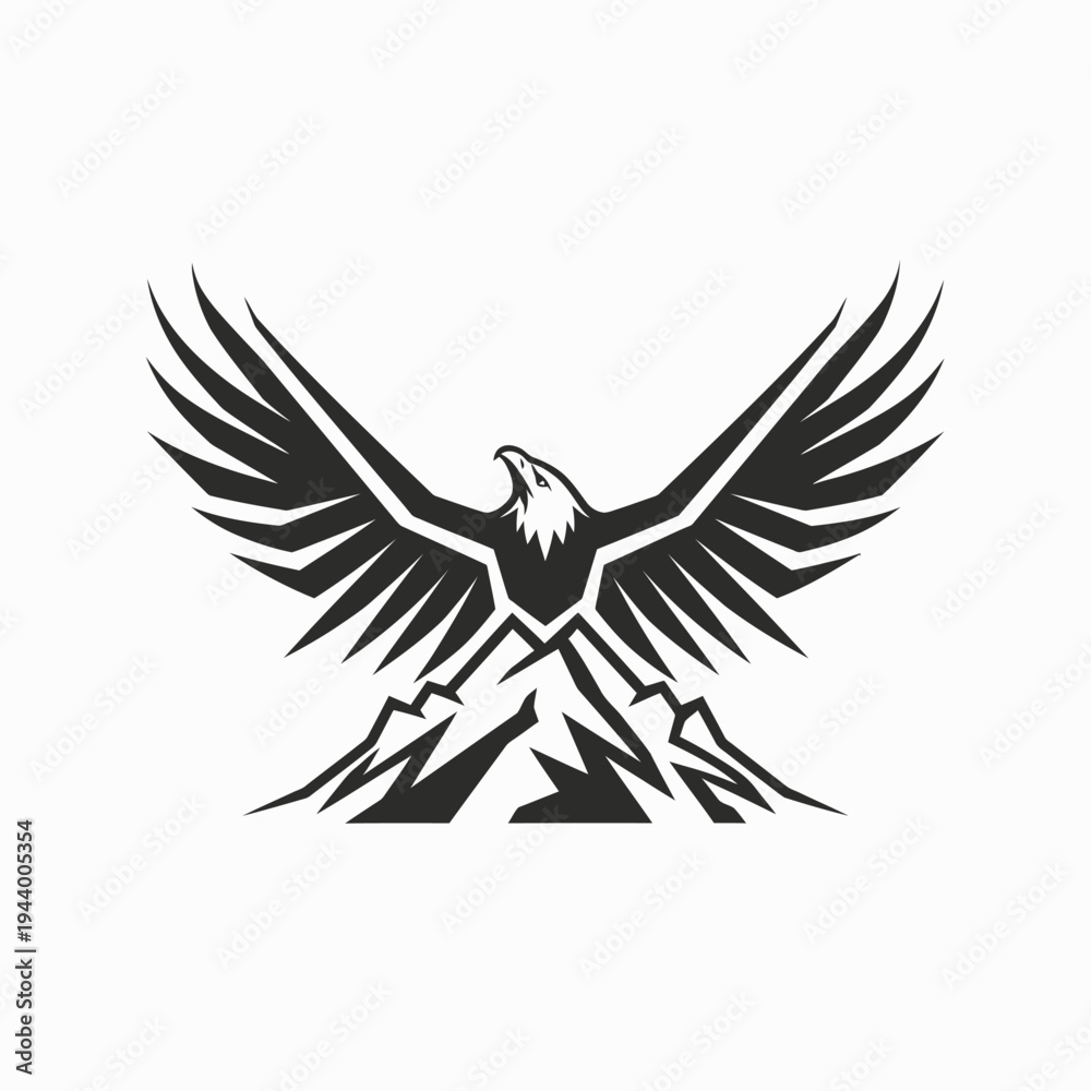 Obraz premium Soaring eagle silhouette over mountains abstract design illustration