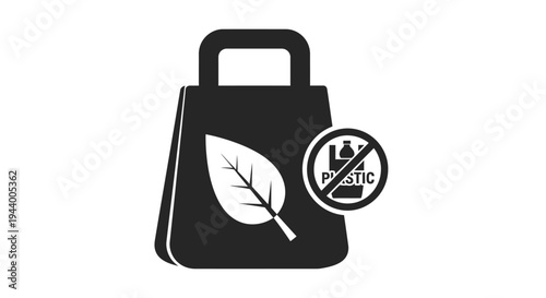 Black reusable bag with leaf logo.