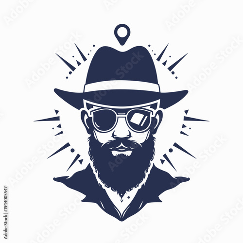 Stylish bearded man in hat and sunglasses vector illustration design