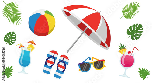 Set of 8 summer vacation icons vector