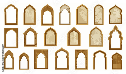 Islamic palace arch frames and mosque window ornament vector collection