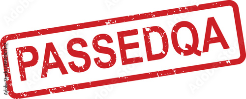 A grunge style red rubber stamp with the word PASSEDQA on an isolated white background