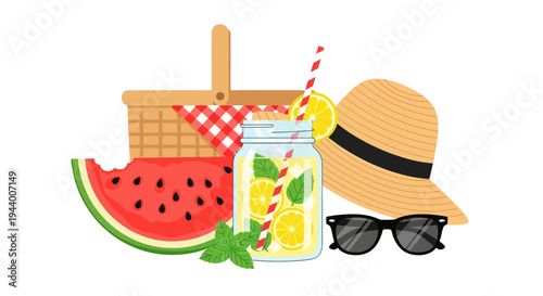 Summer picnic icons set vector