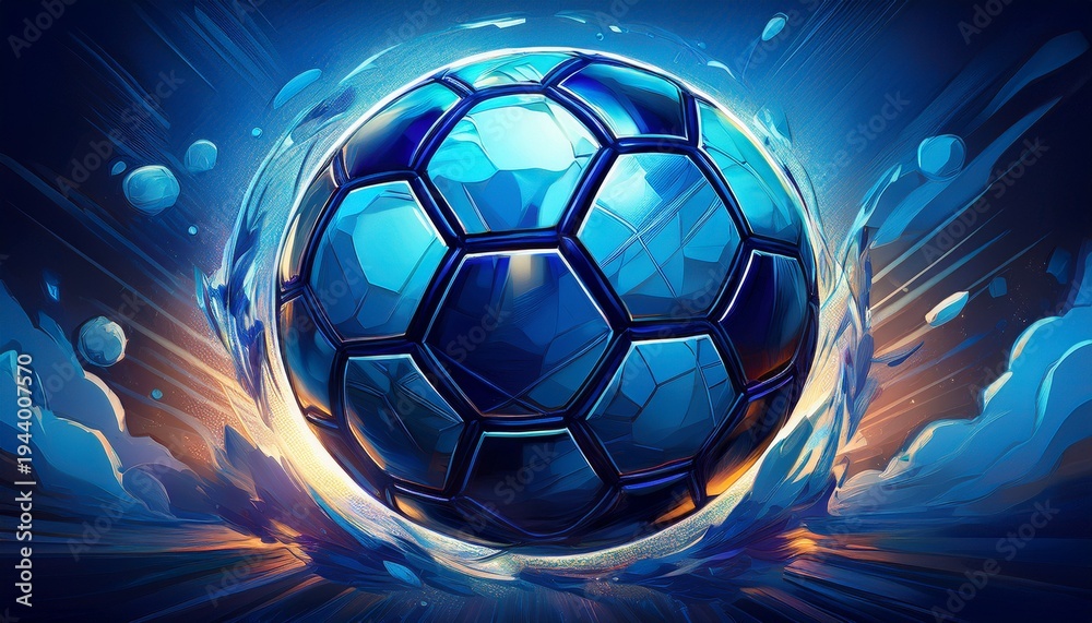 Naklejka premium football or soccer background with big ball in blue colors