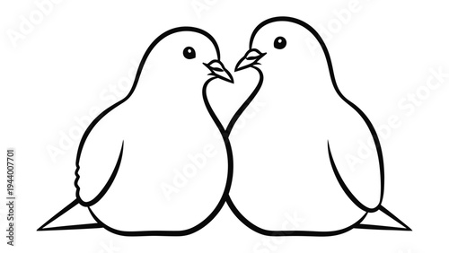Loving Pigeons: A cute illustration depicts two pigeons perched closely together, sharing a moment of intimacy with a minimalist design and capturing the essence of love and connection.