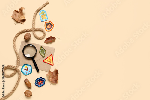 Scout badges with envelope,...