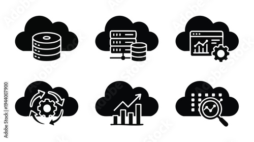 Set of 6 cloud computing icons vector