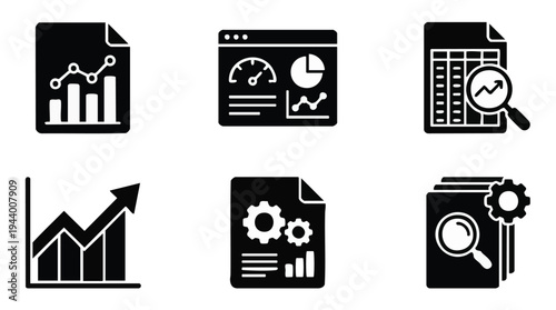 Set of 6 business icons vector, black and white