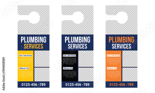 Plumbing service door hanger or flyer poster social media post template