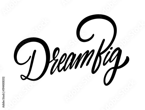 Calligraphy lettering phrase Dream big in flowing script style