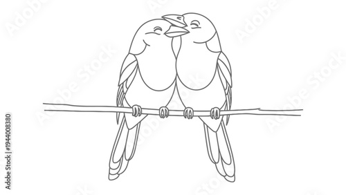 Birds on a Branch Line Art: Two cute bird perching on a branch, line art design. Perfect for adding a touch of nature to your project.