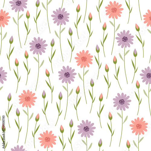 seamless pattern with lilac and pink flowers