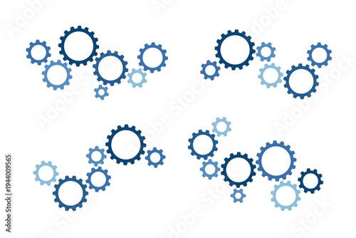 Composition of gears cogwheels set fill blue colors isolated. Vector