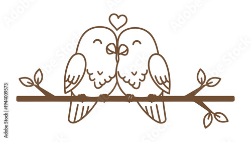 Love Birds on a Branch: Two adorable birds perched on a branch, their beaks gently touching as a symbol of love, with a heart hovering above, radiating the essence of affection and togetherness.