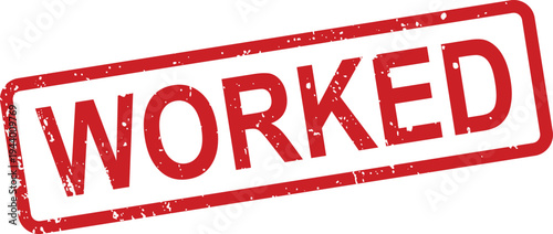 A rectangular red grunge rubber stamp displaying the word WORKED on a clean white surface