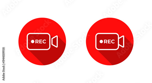 Camera rec outline icon with long shadow. Video recording symbol. Live record sign