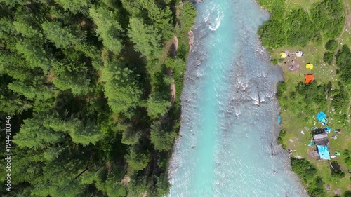 Summer view of Kucherlinskoye lake with its turquoise waters, Natural Park Belukha, the Altai Republic, Russia