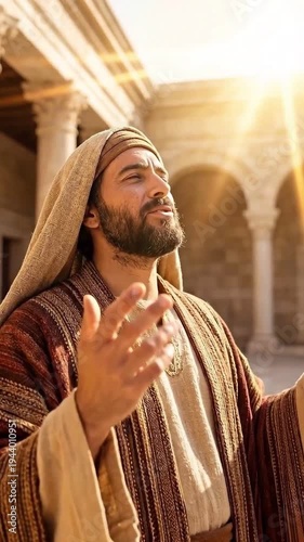 Arrogant Pharisee Praying With Raised Hands Temple