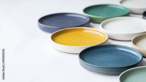 Elegant collection of ceramic plates in various colors and sizes, showcasing modern design and craftsmanship