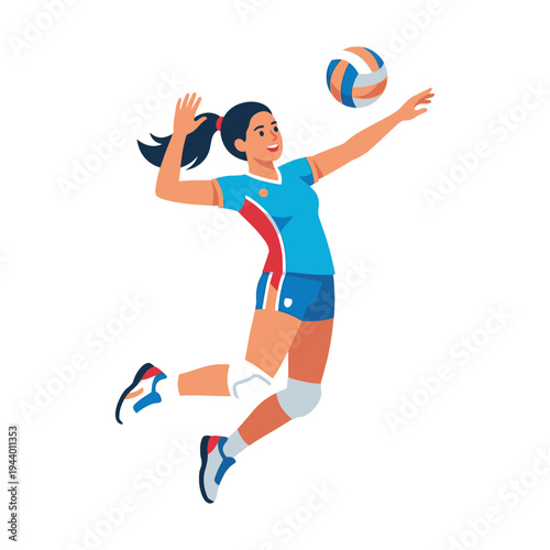 Girl Playing Volleyball Flat Vector | Female Athlete in Sports Uniform Illustration