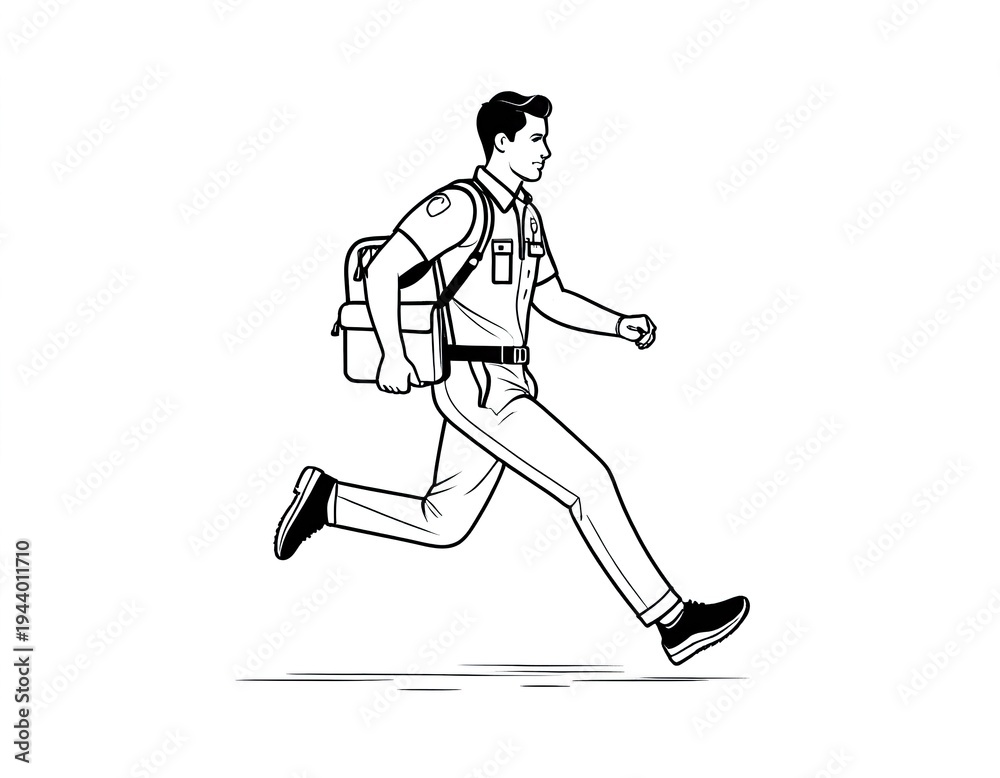Fototapeta premium A person in motion carrying a backpack, possibly on an adventure or fleeing from something