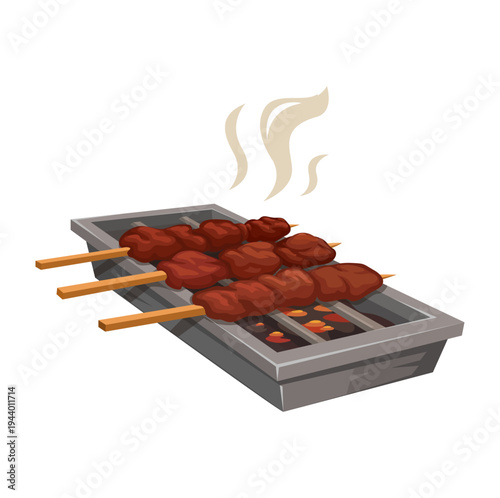 Grilled Satay Skewers Street Food Illustration Vector