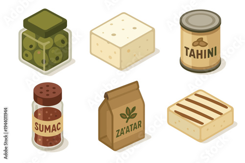 Middle Eastern food ingredients and spices, including olives, tahini, and za'atar, are essential for preparing delicious traditional dishes.