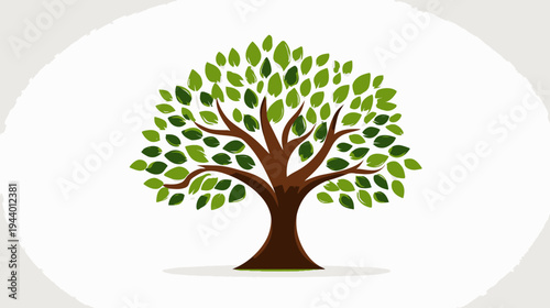 Beautiful Stylized Tree Illustration with Lush Green Leaves and Sturdy Brown Trunk, Symbolizing Nature, Growth, and Ecology
