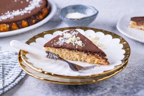 Obraz na płótnie Gluten freen bounty coconut cake with chocolate ganage