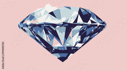 Sparkling Faceted Diamond Gemstone Illustration on Pink Background. Brilliant Precious Jewel with Geometric Cut.