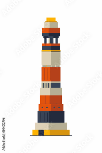 Colorful geometric lighthouse tower on white background