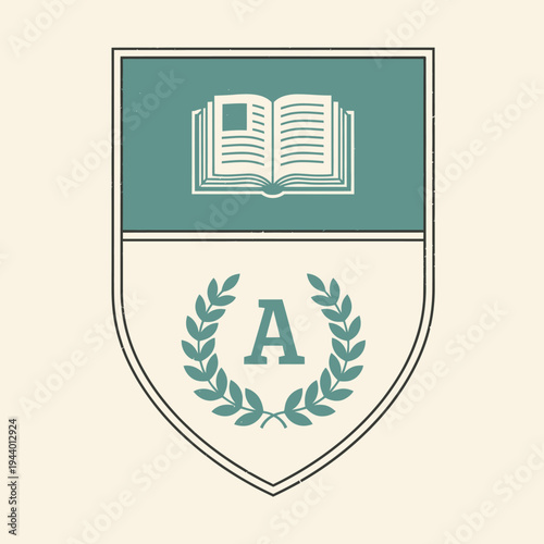 Elegant Crest Emblem with Open Book and Laurel Wreath.