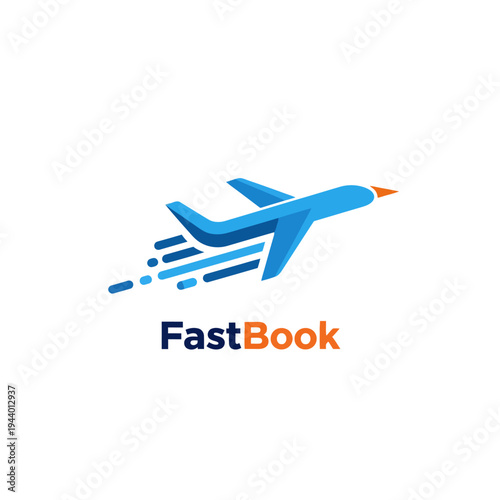 FastBook Logo with Stylized Blue Airplane Taking Off Rapidly.