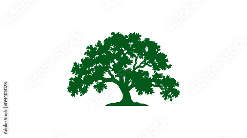 Stylized green tree icon representing nature, growth, and environmental concepts. Simple graphic illustration of a sturdy plant.