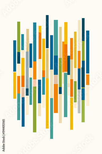 Colorful abstract vertical stripes with geometric pattern in vibrant earth tones