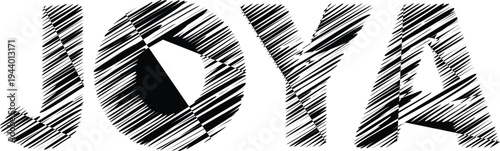 A stylized illustration of the word joy in bold, black letters on a white background