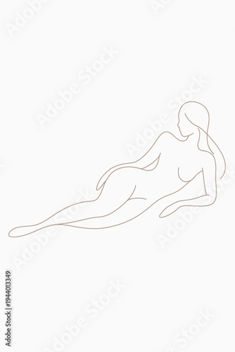 Abstract line art of reclining female figure in minimal outline style