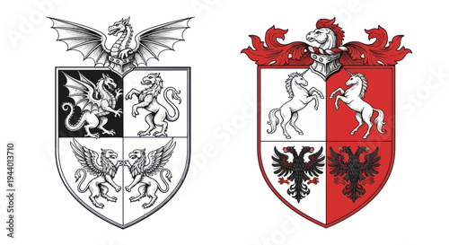 Heraldic Crests: Dragon, Griffin, Lion, and Unicorn Emblems