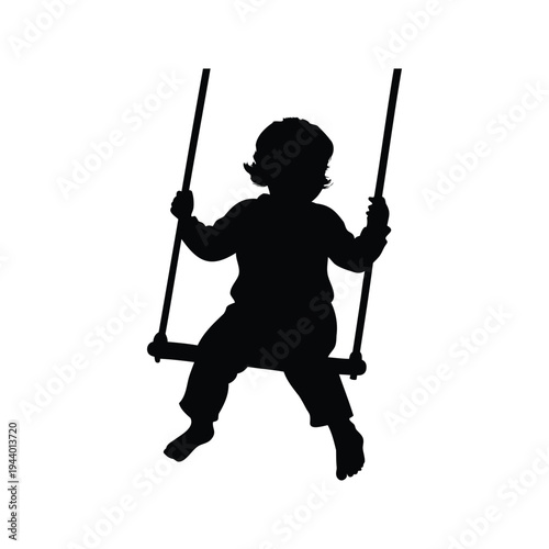 child on swing silhouette vector illustration, Silhouette of a child swinging on a swing, vector illustration design