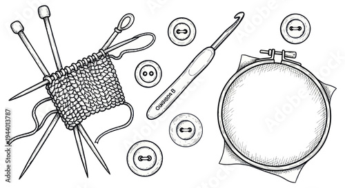 Knitting, Crochet, and Sewing Supplies - Handcrafted Hobby Elements