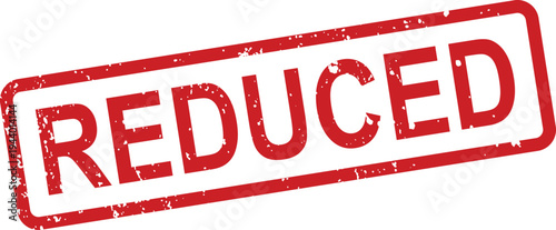 A red distressed stamp clearly displaying the word REDUCED against a clean white background
