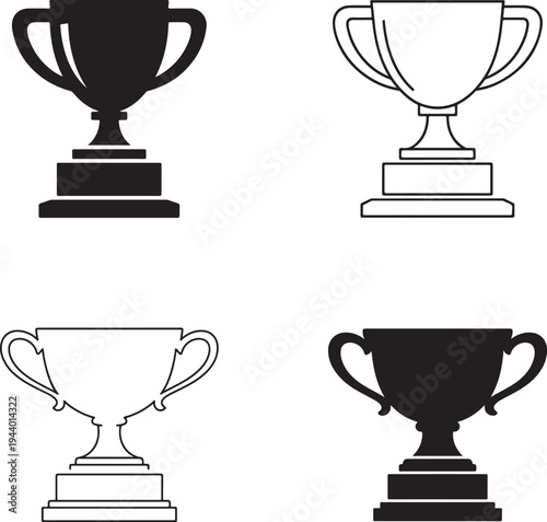 Trophy icon simple outline and black silhouette. Award symbol for winner success concept.