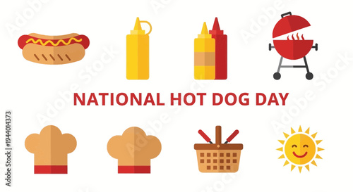 Illustration for National Hot Dog Day featuring food grilling and outdoor icons