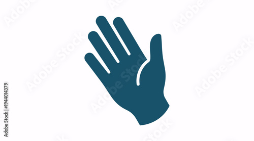 Stylized blue human hand icon, palm open and facing forward, representing communication, greeting, welcome, help, or interaction, ideal for web and mobile interfaces