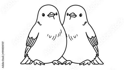 Lovebirds: Two adorable birds are intertwined in a sweet embrace, symbolizing affection and togetherness. This image, crafted in a simple, delicate style.
