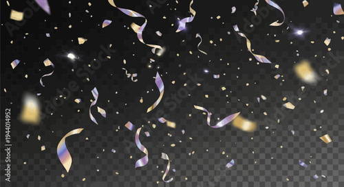 confetti falling on black background with glitter